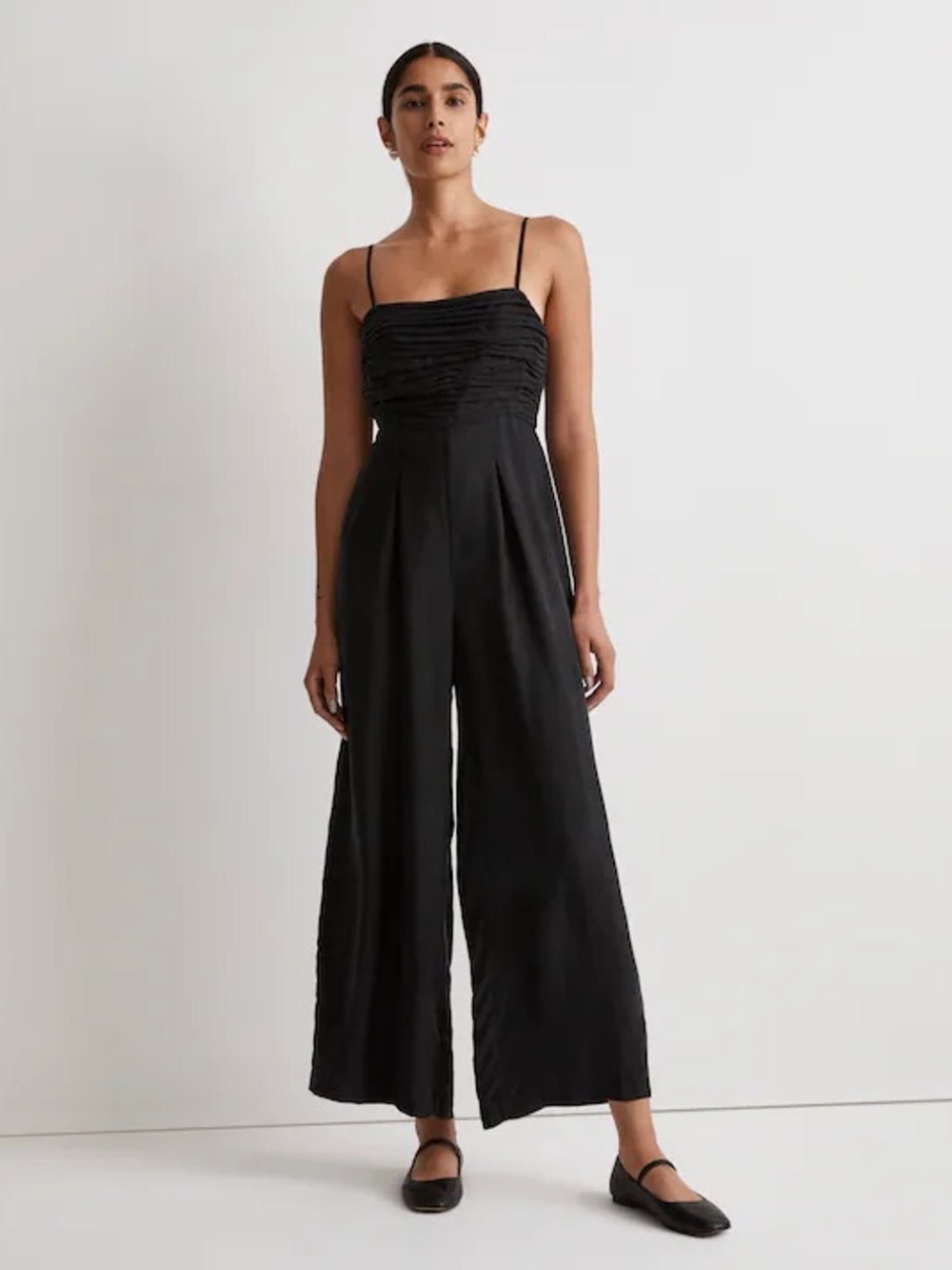 Madewell Black Ruched Bodice Wide-Leg Jumpsuit